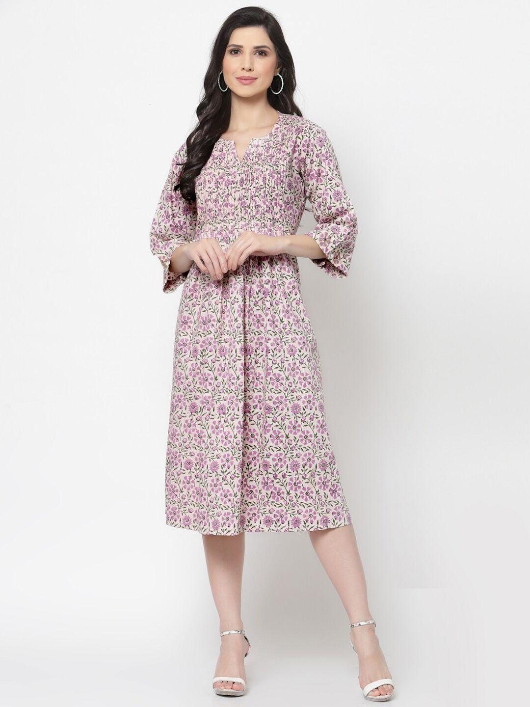 dart studio floral printed flared sleeves pure cotton a-line midi dress