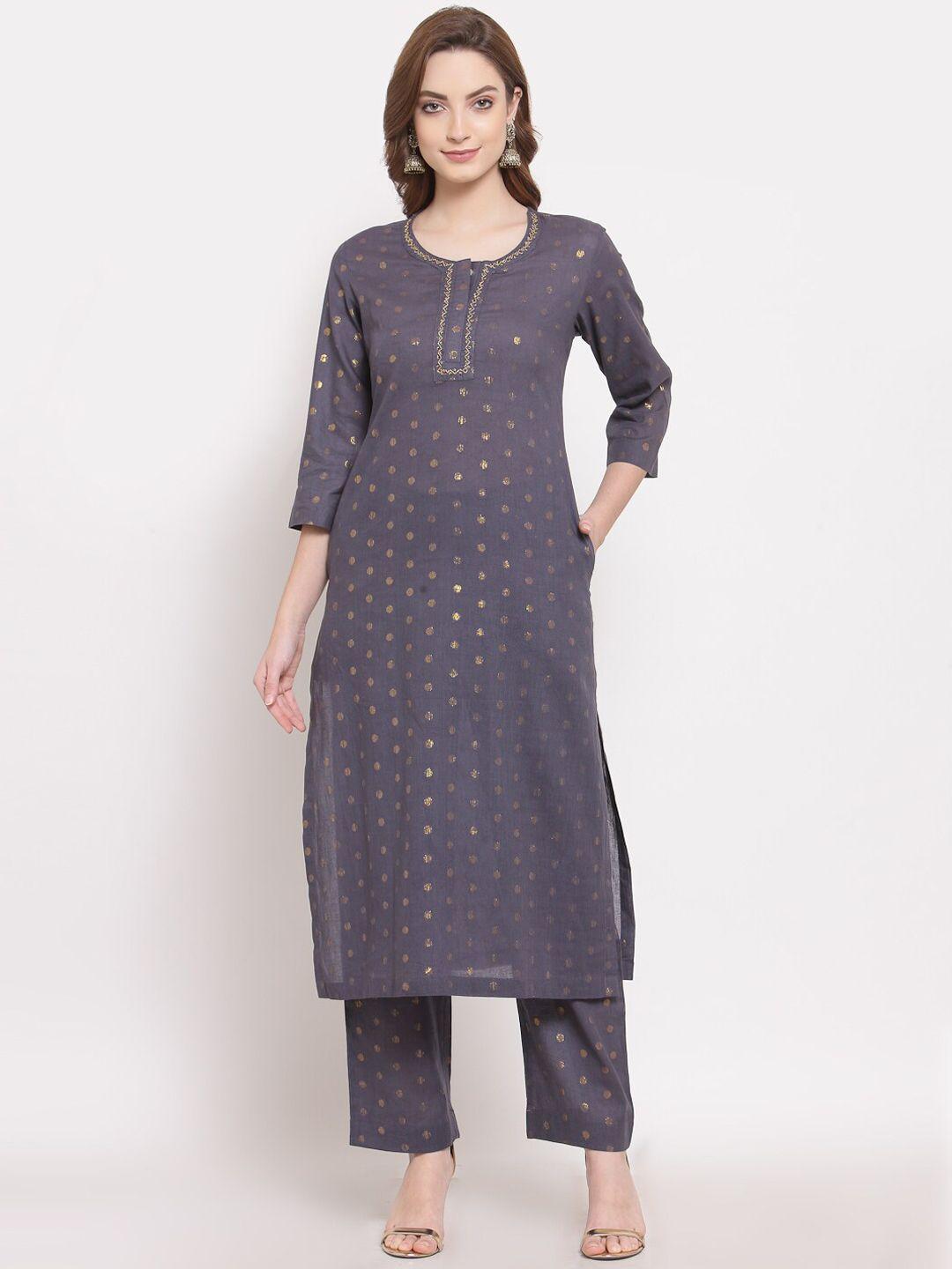 dart studio geometric embroidered pure cotton kurta with trousers