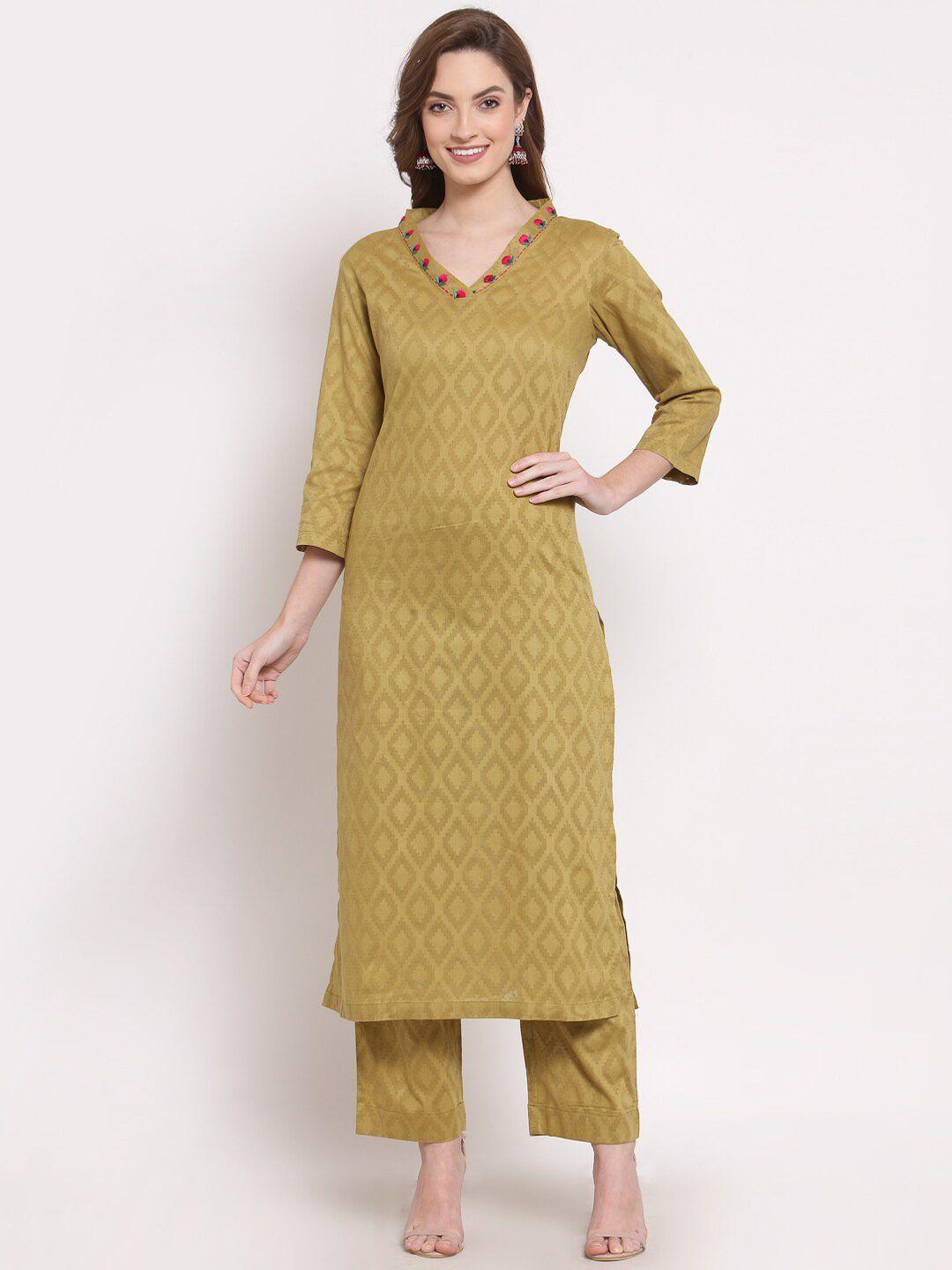 dart studio geomteric printed thread work cotton kurta