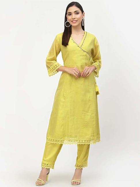 dart studio green embroidered kurta pant set