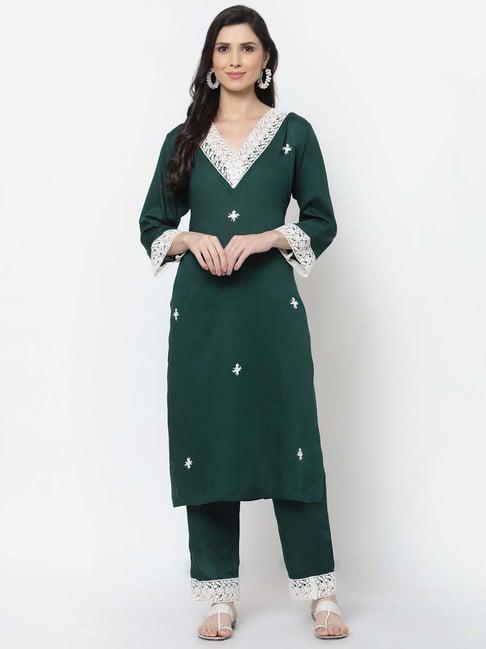 dart studio green embroidered straight kurta