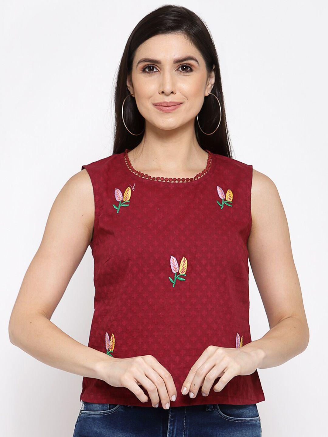 dart studio maroon embroidered regular top