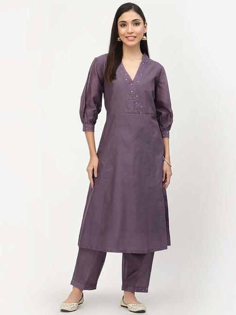 dart studio purple embroidered kurta pant set