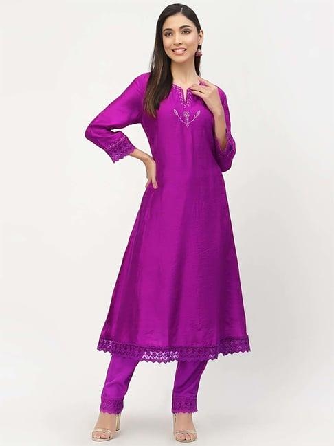 dart studio purple embroidered kurta pant set