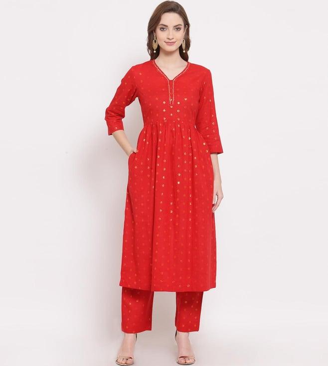 dart studio red a-line kurta with palazzo