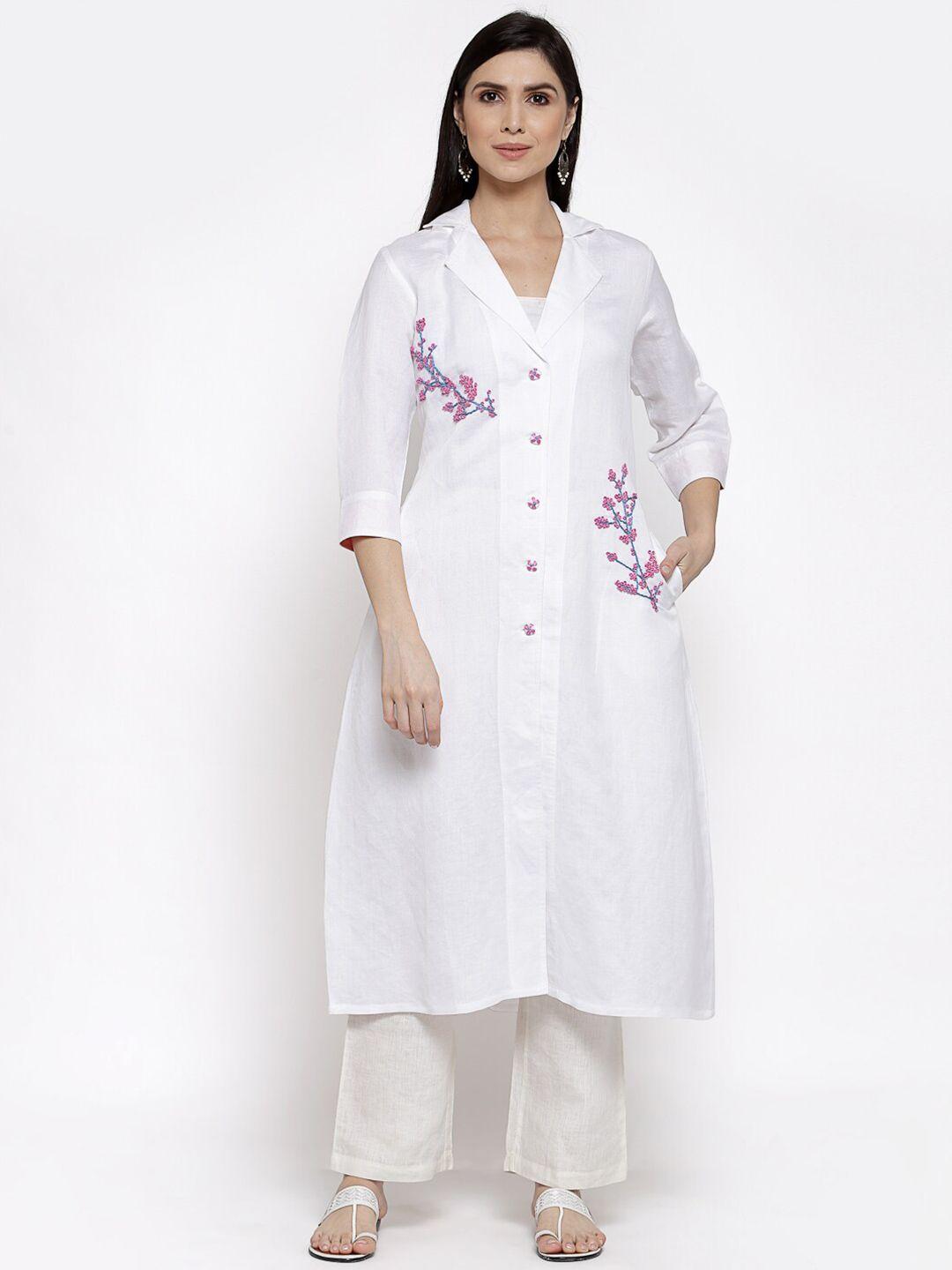 dart studio shirt collar thread work linen a-line kurta