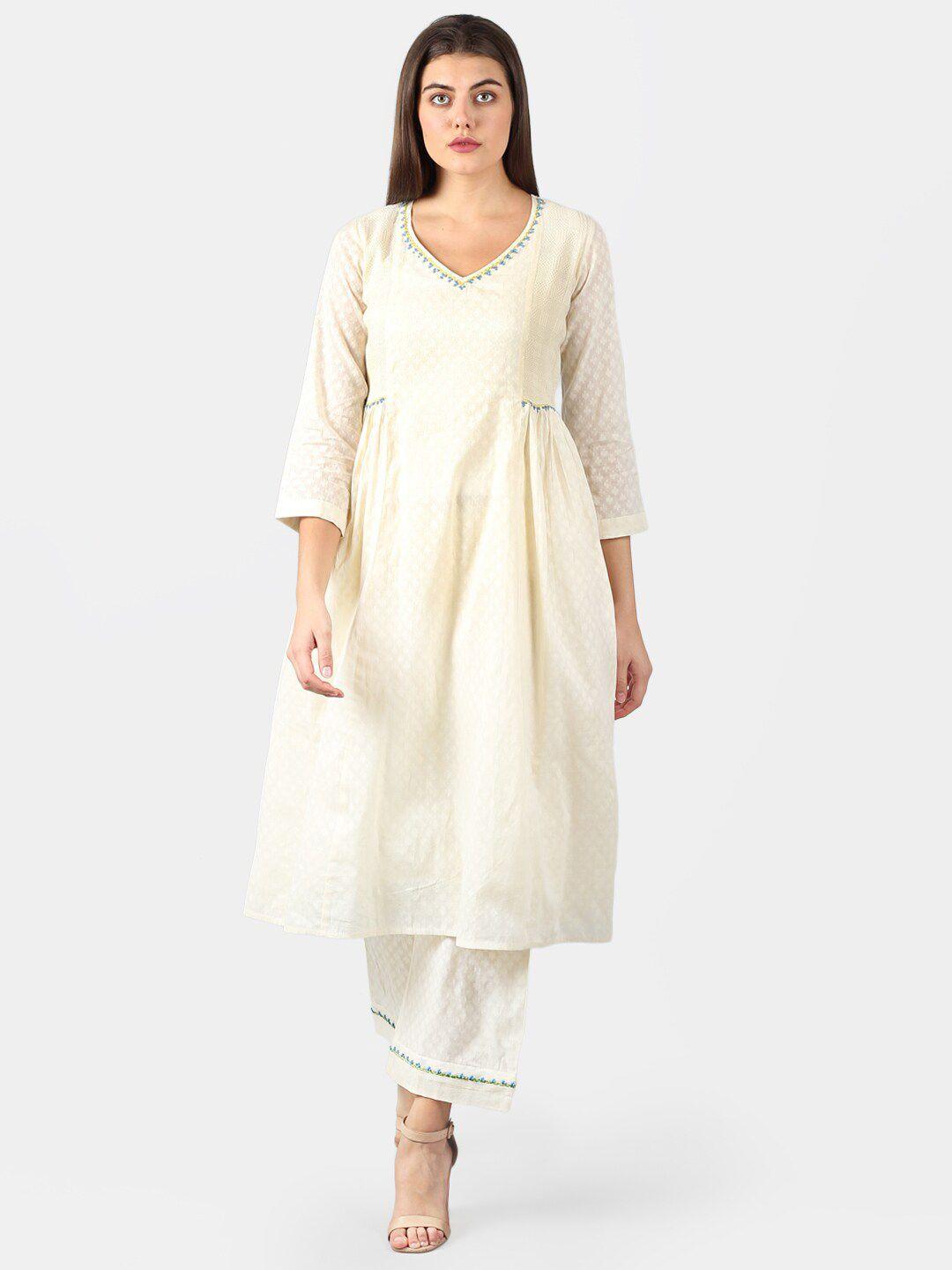 dart studio v-neck woven design jacquard a-line kurta