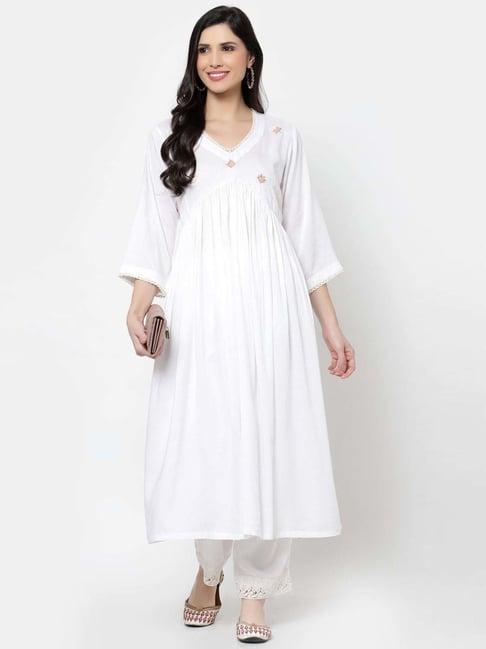 dart studio white embroidered straight kurta