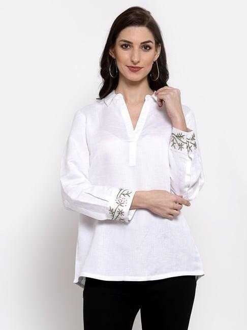 dart studio white linen embroidered top