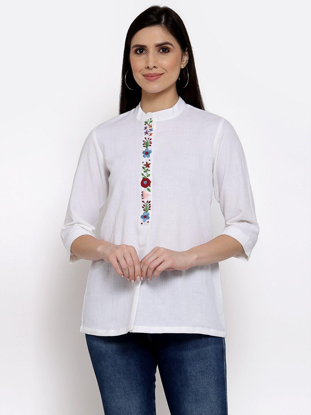 dart studio white mandarin collar linen regular top