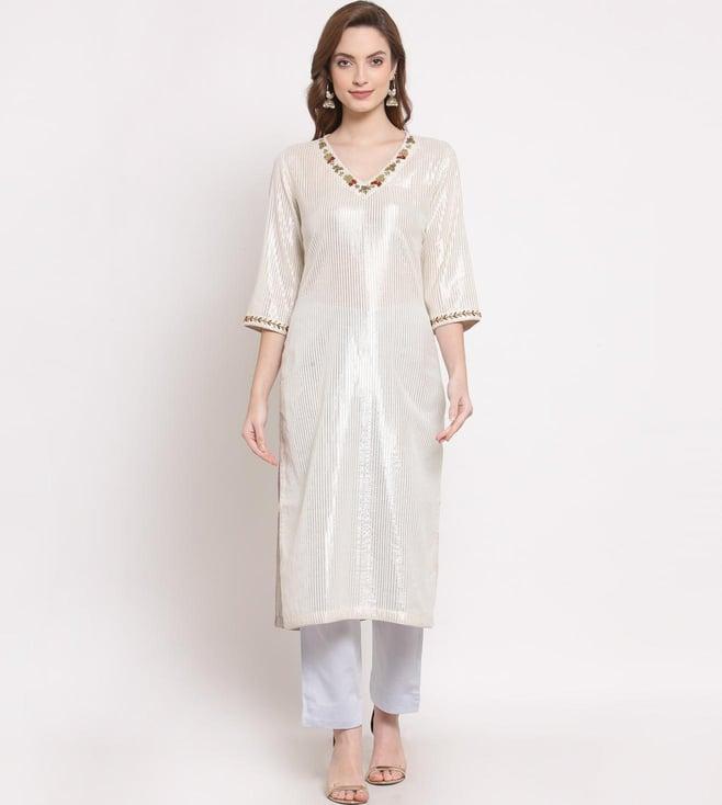 dart studio white straight kurta with pant