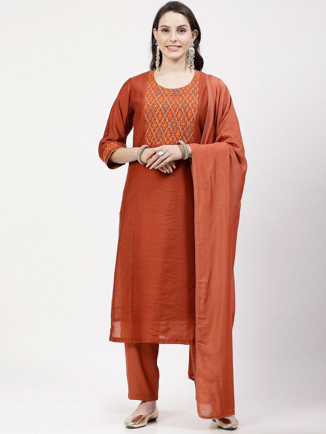 dart studio women ethnic motifs yoke design regular sequinned chanderi silk kurta with palazzos