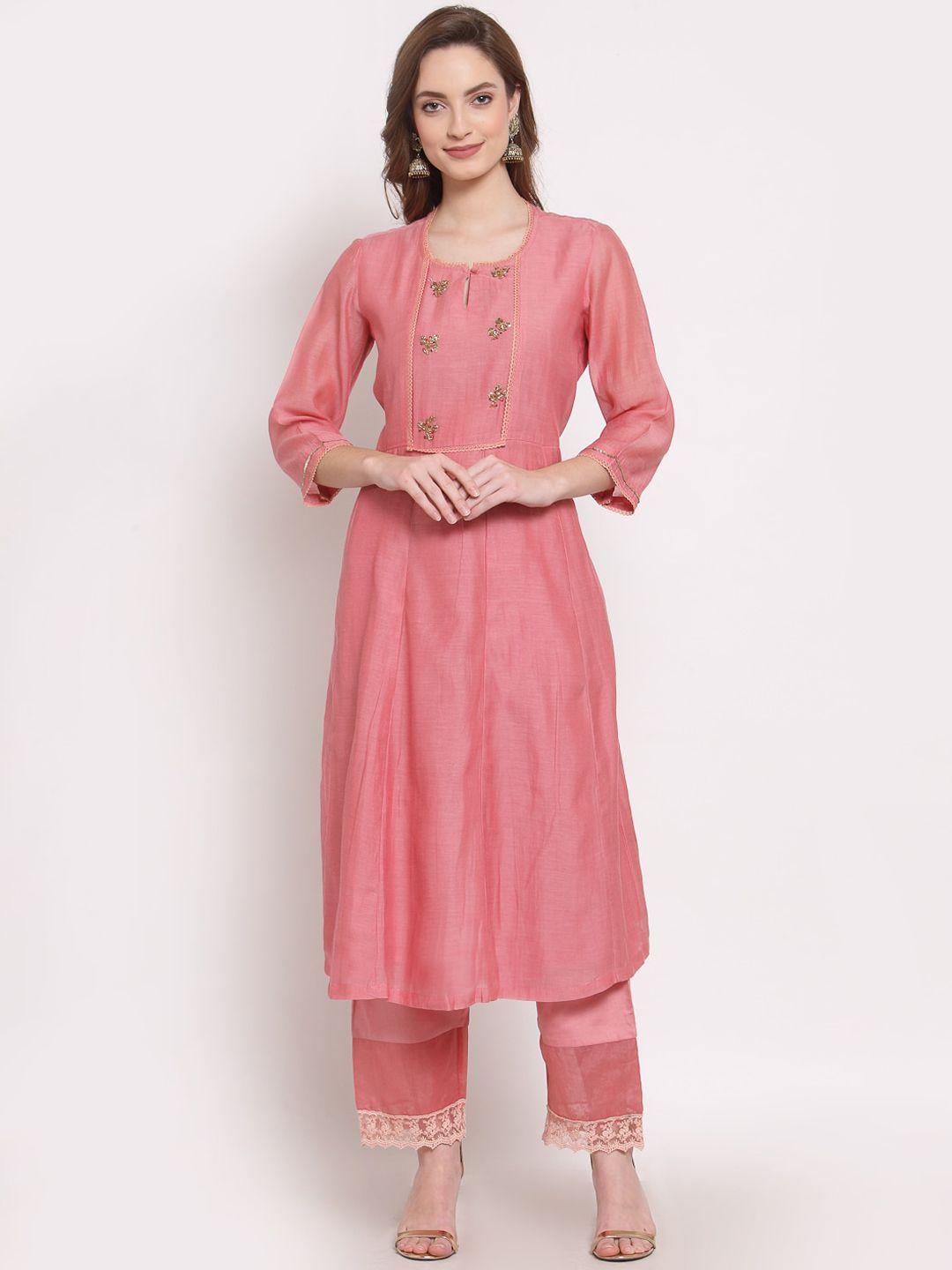 dart studio women peach-coloured chanderi silk kurta