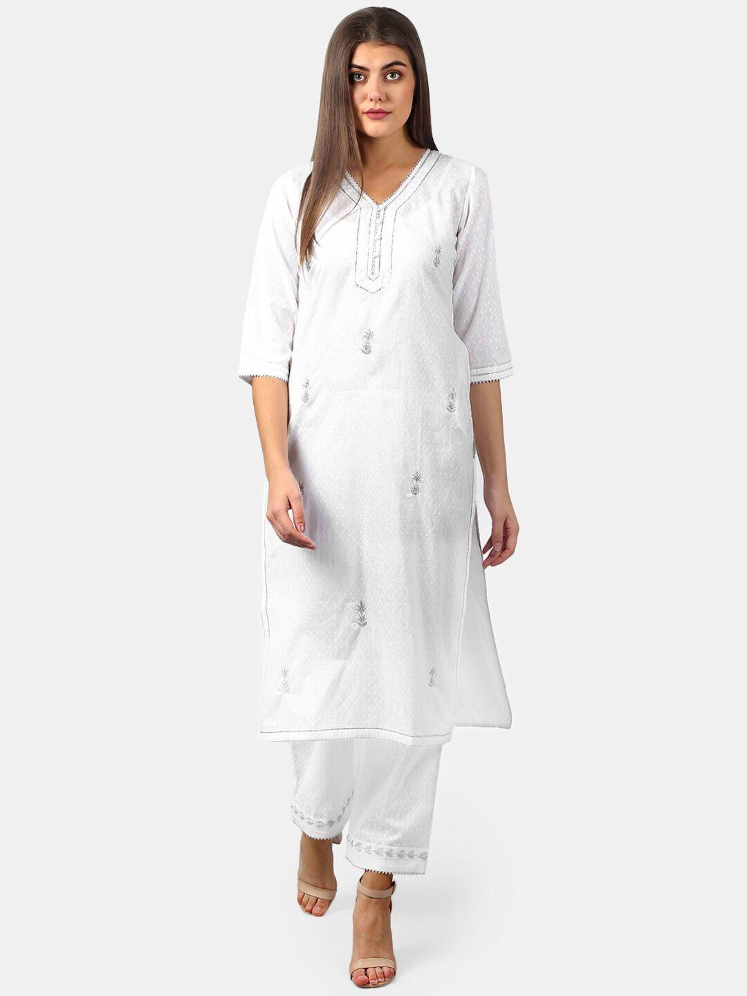 dart studio women white woven design sustainable straight kurta