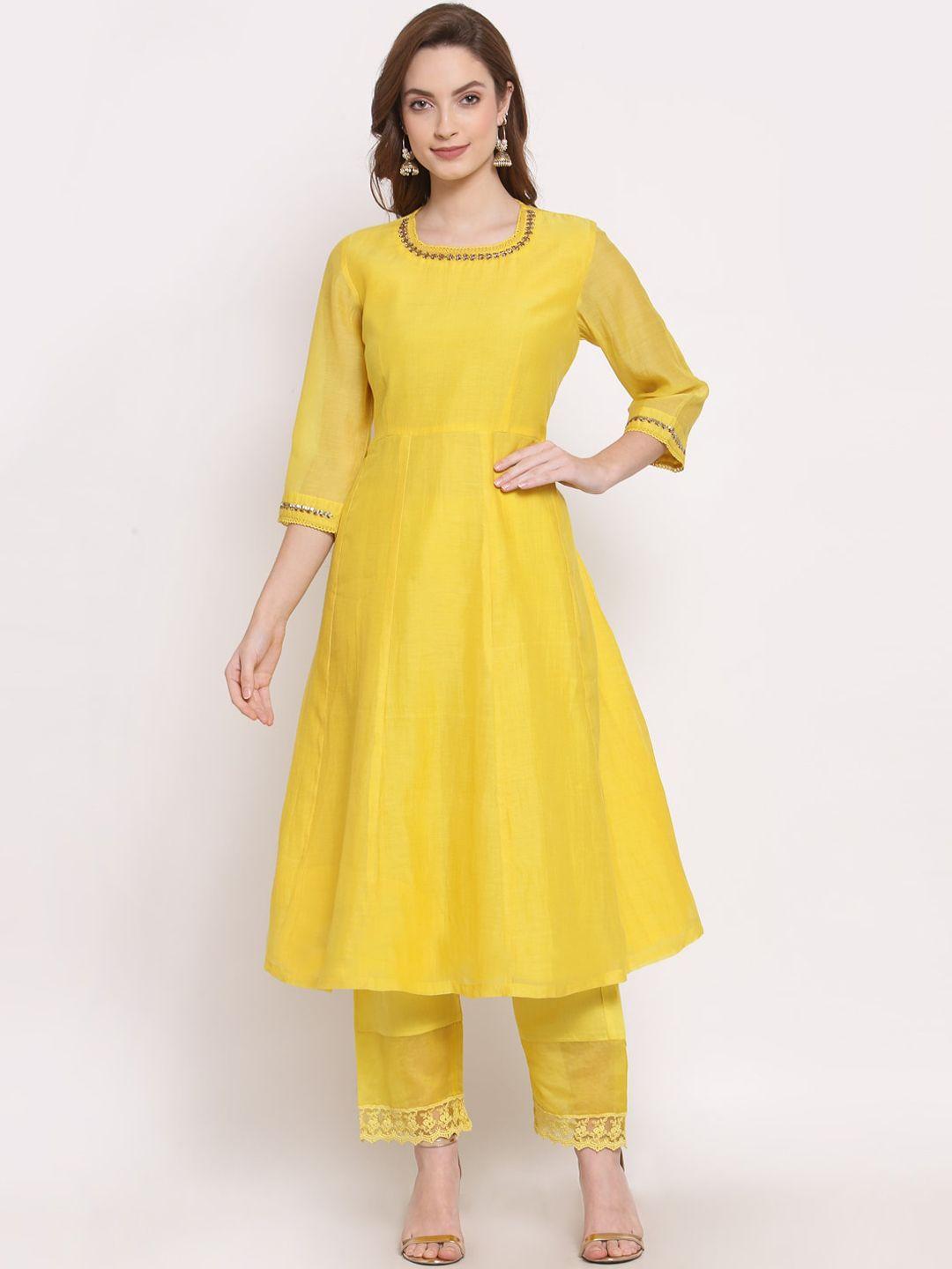 dart studio women yellow gotta patti chanderi silk chanderi silk anarkali kurta