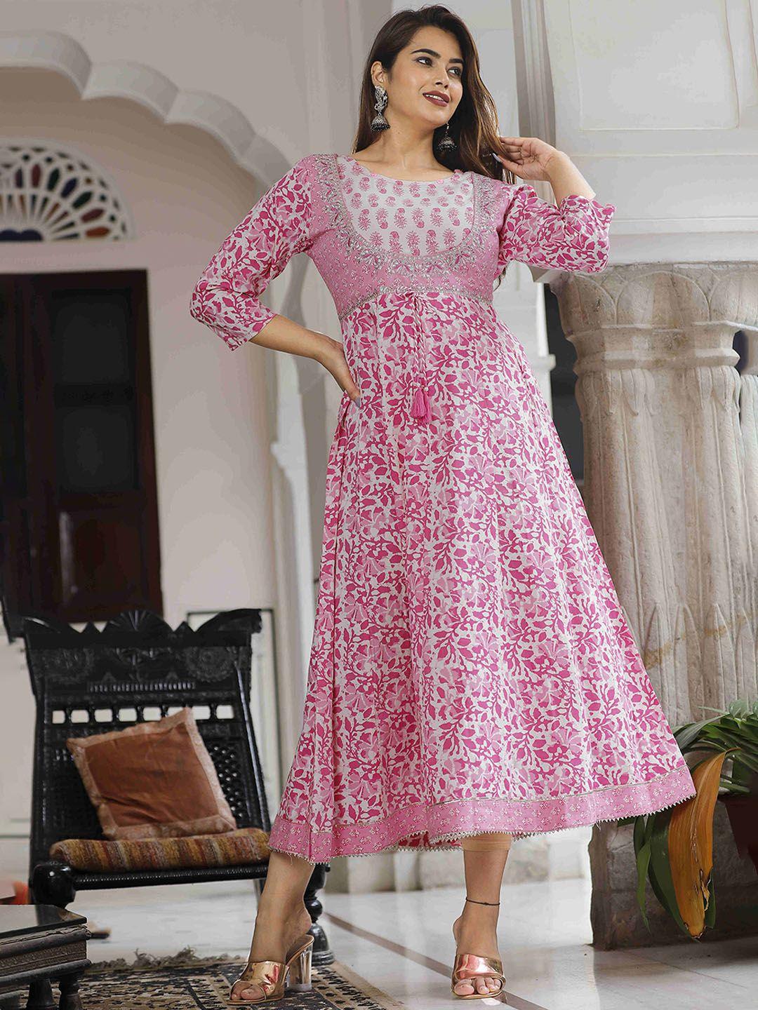 darvikaa collection women floral printed thread work anarkali kurta