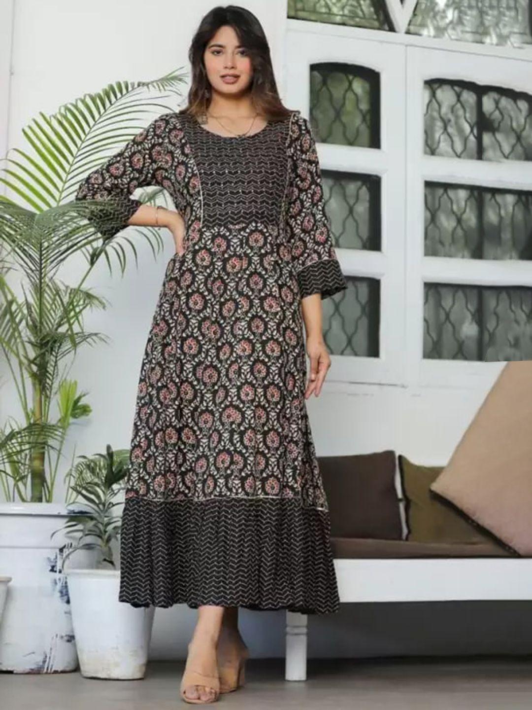 darvikaa collection women geometric printed flared sleeves gotta patti floral anarkali kurta