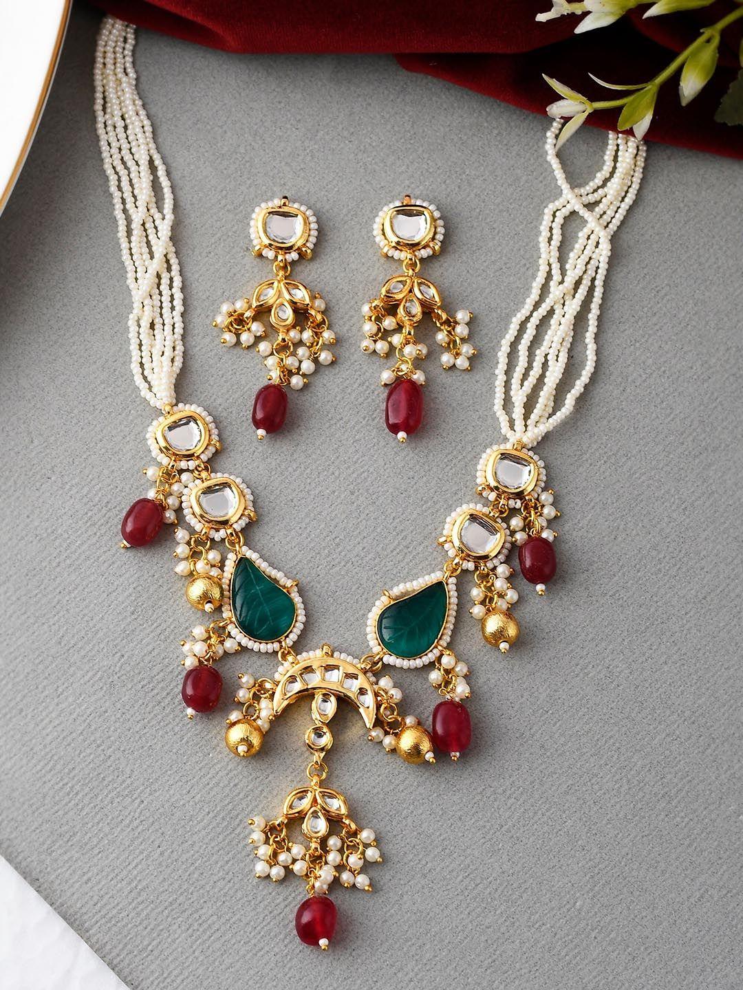 dastoor gold-plated & kundan studded jewellery set