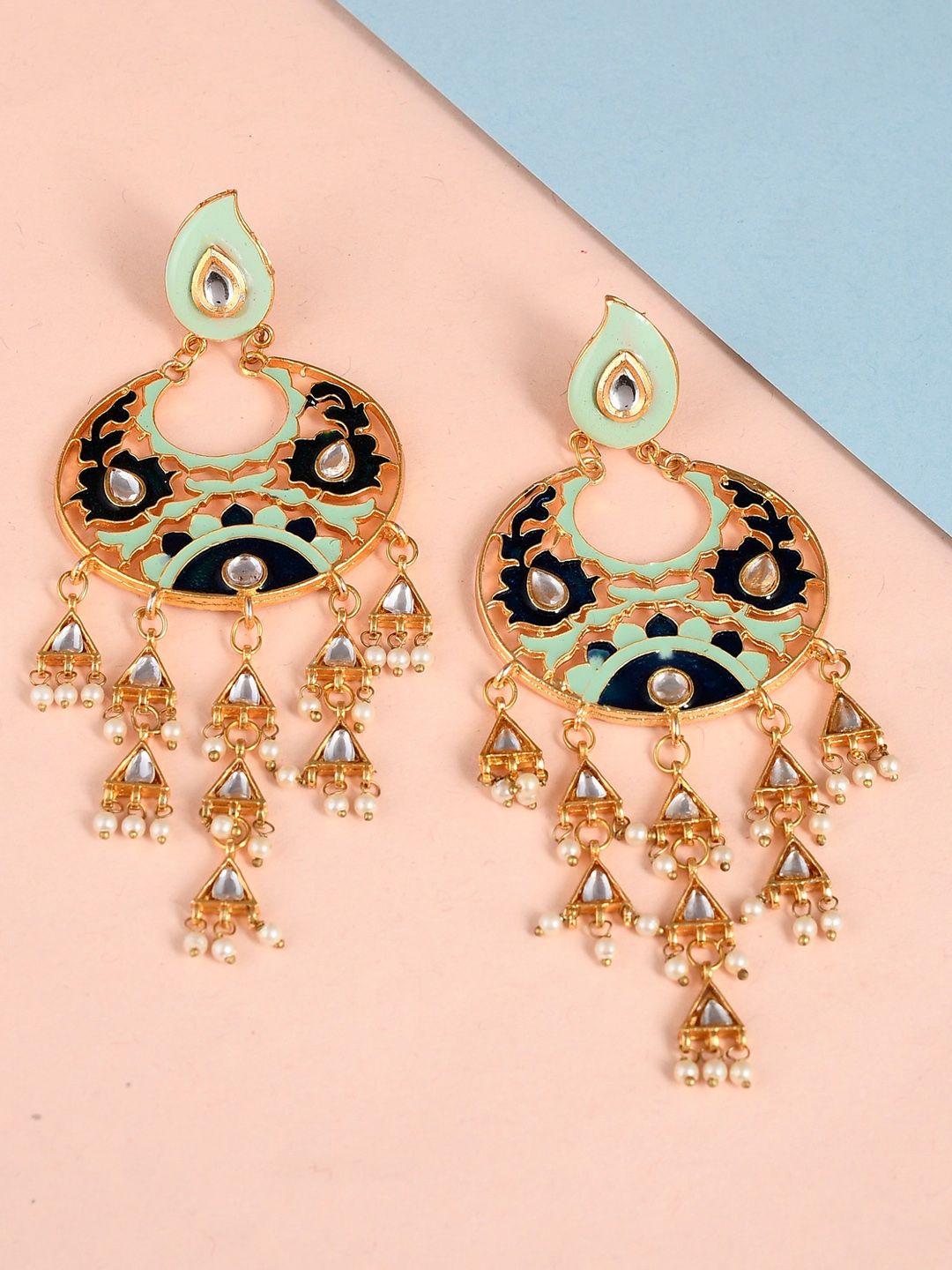 dastoor brass-plated contemporary chandbalis earrings