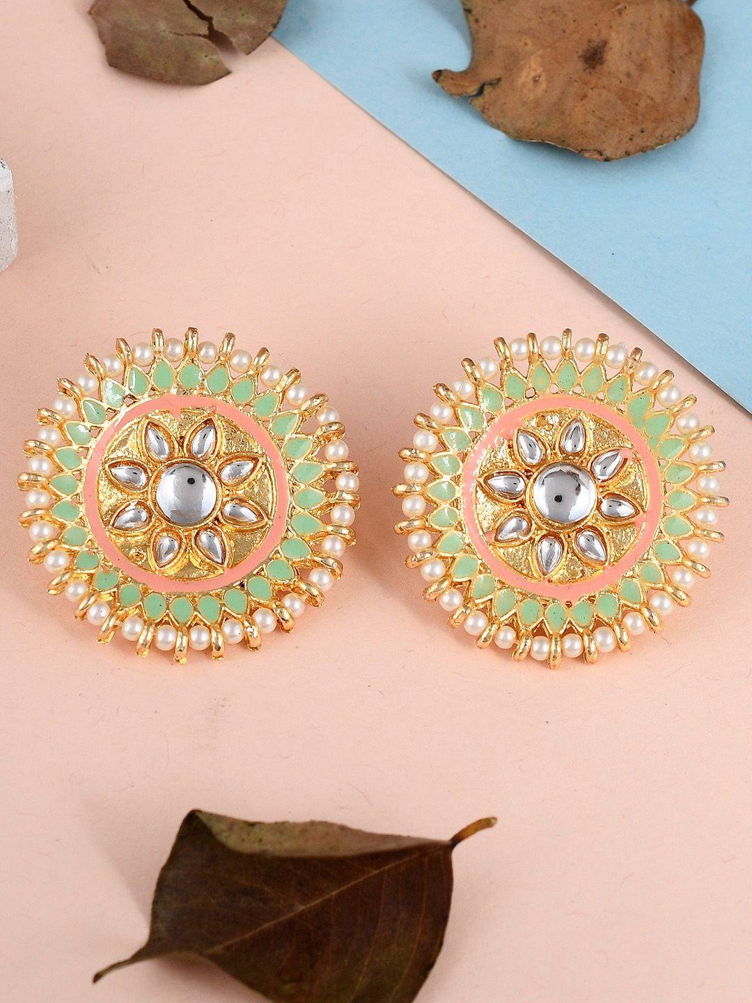 dastoor brass-plated contemporary kundan studded drop earrings
