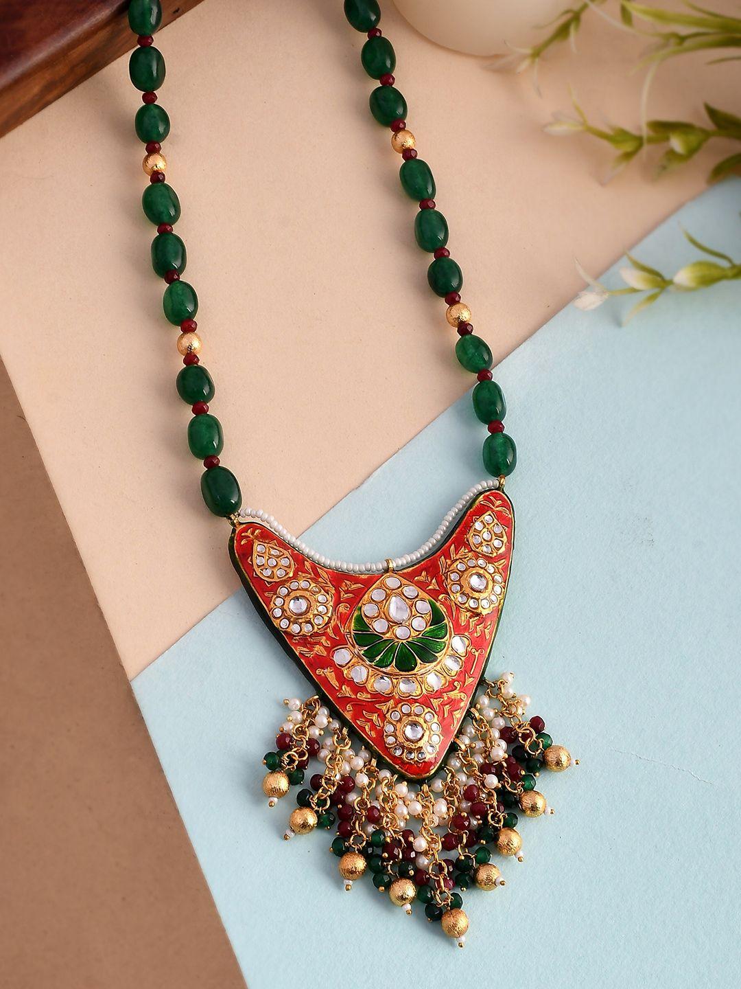 dastoor gold-plated & green brass necklace