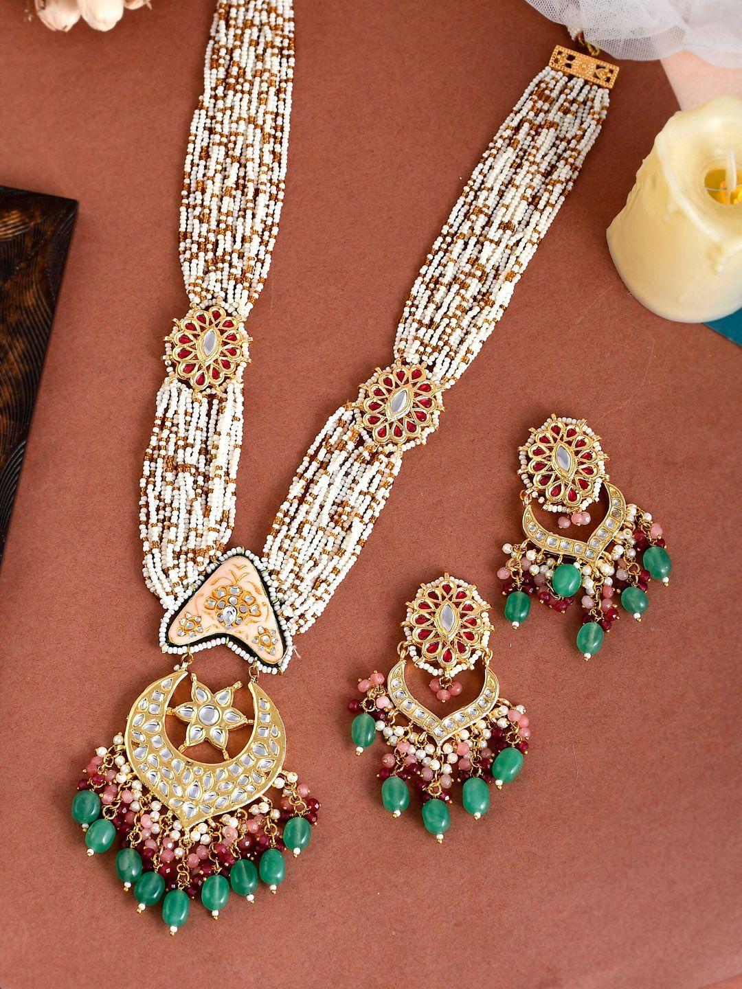 dastoor gold-plated & white kundan-studded & beaded jewellery set