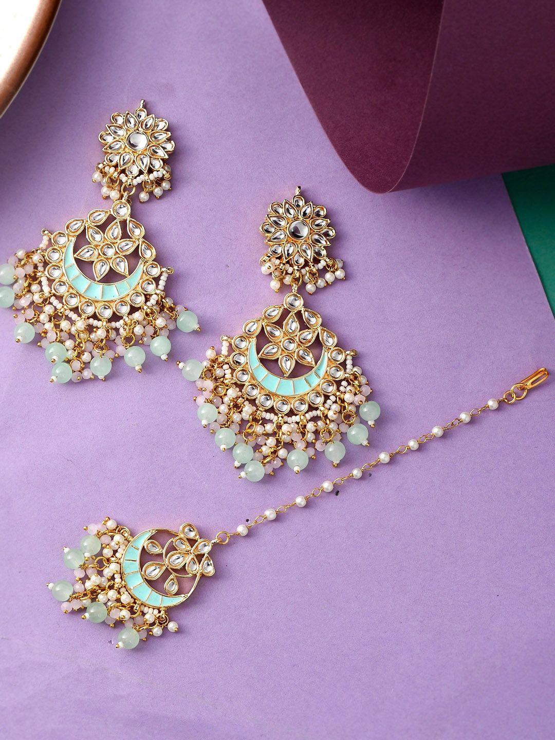 dastoor gold-plated circular mangtikka drop earrings