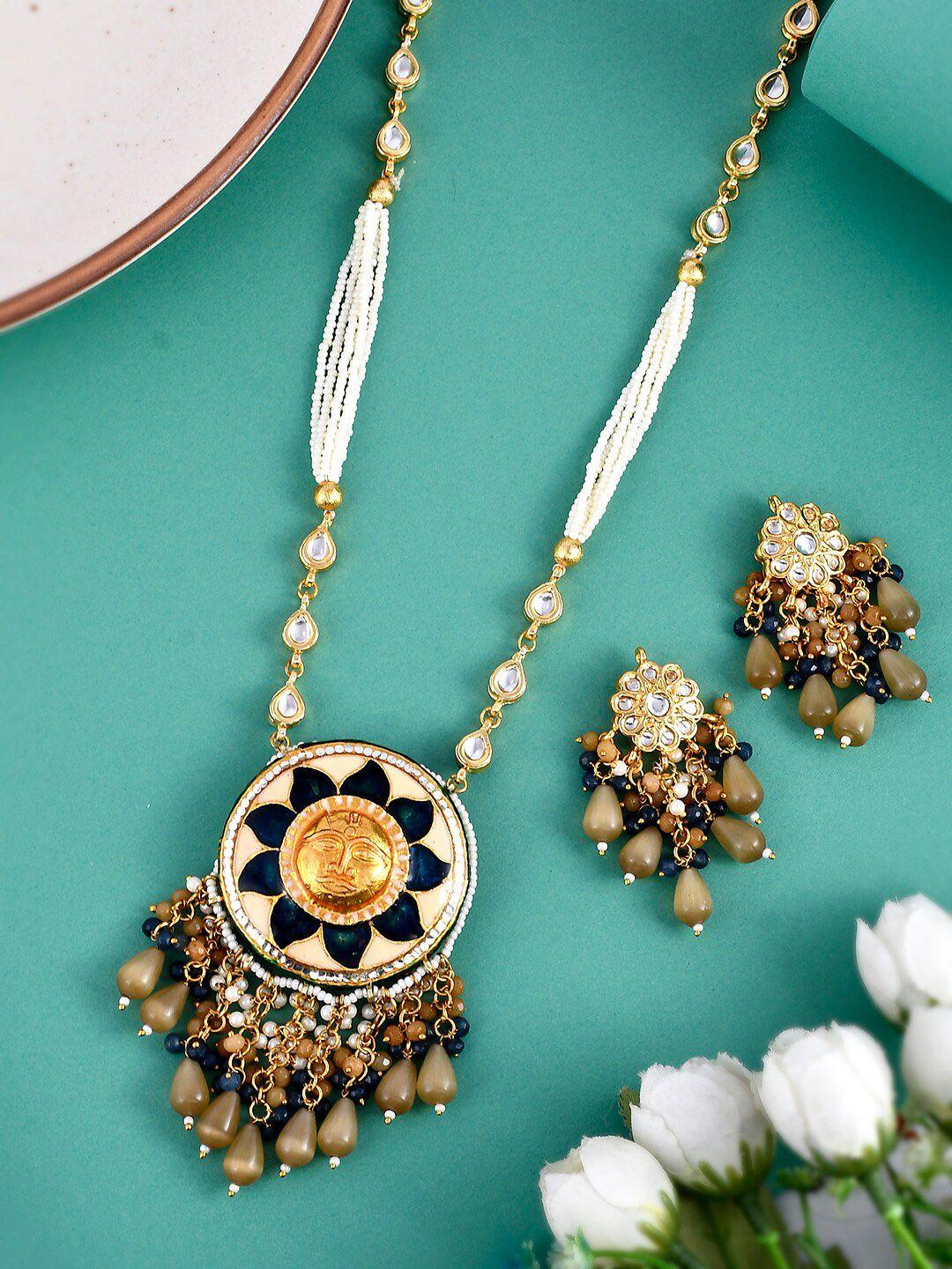 dastoor gold-plated kundan stone-studded & beaded jewellery set