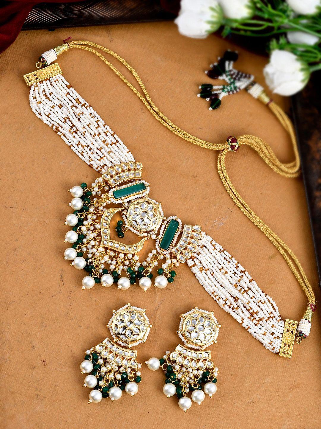 dastoor gold-plated kundan studded & beaded jewellery set