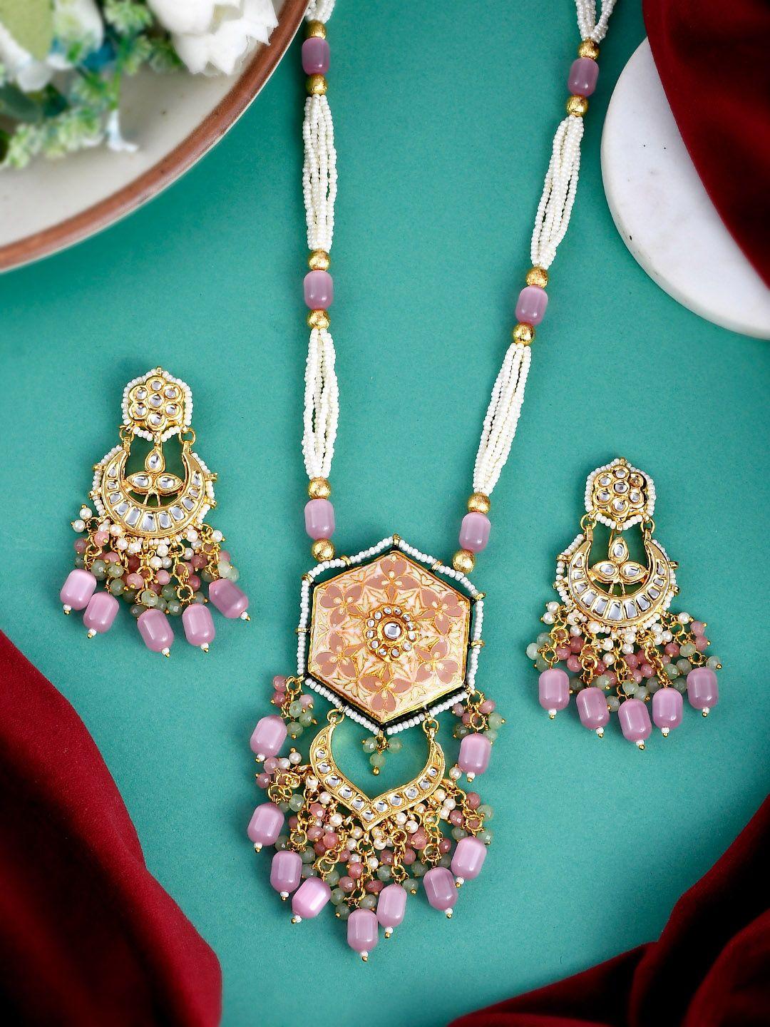 dastoor gold-plated kundan studded & beaded jewellery set