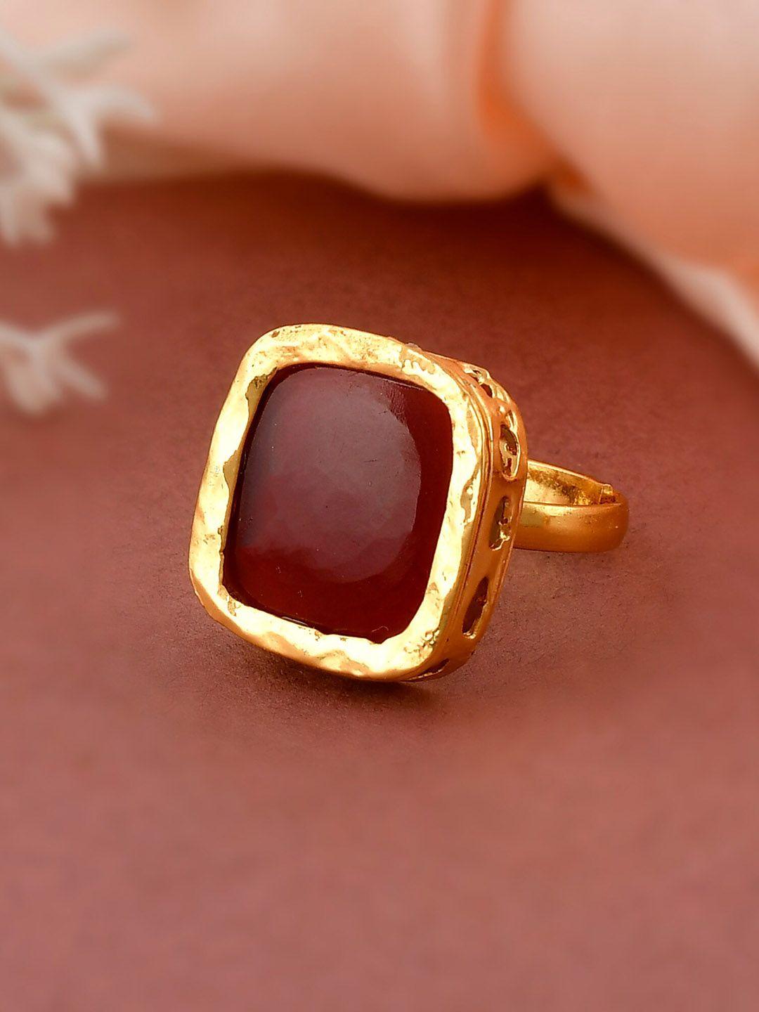 dastoor gold-plated red kundan studded finger ring