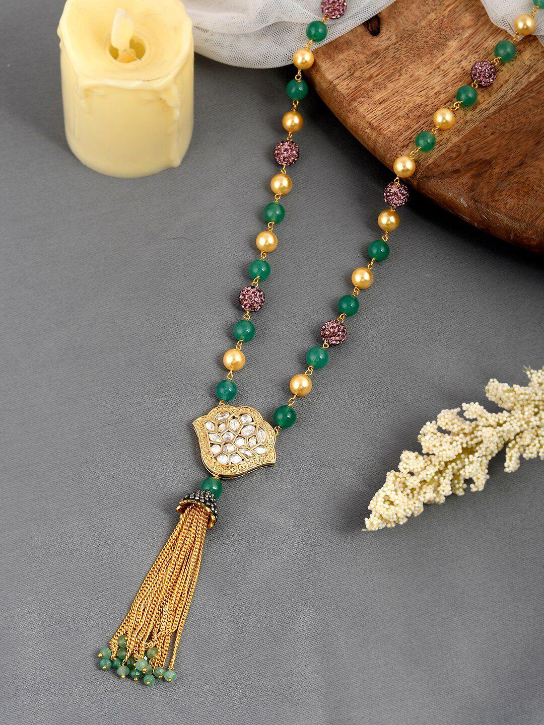dastoor gold-toned & green brass gold-plated necklace