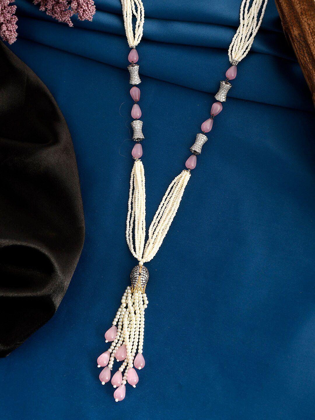 dastoor pink & silver-toned brass silver-plated necklace