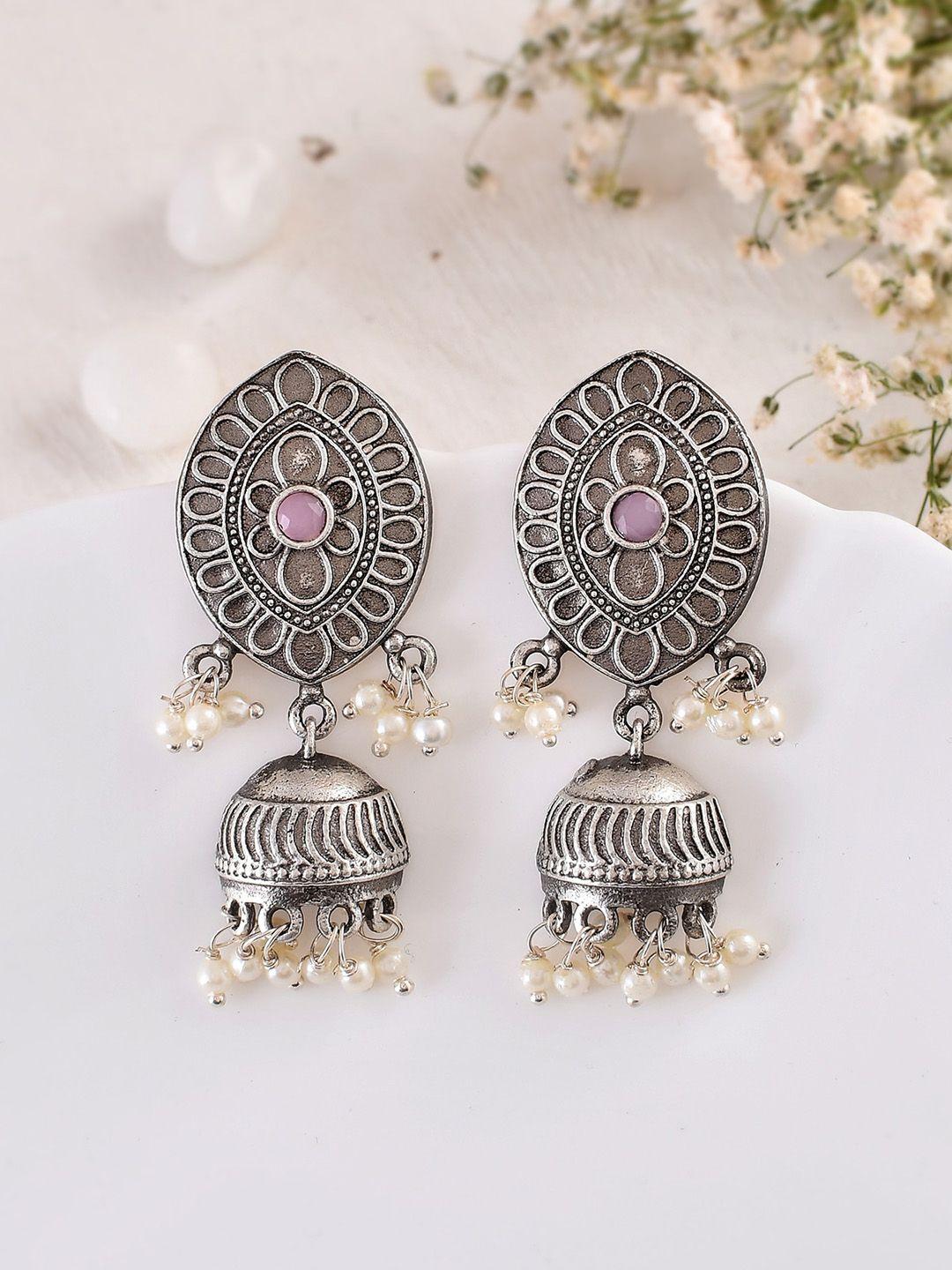 dastoor silver-plated contemporary jhumkas