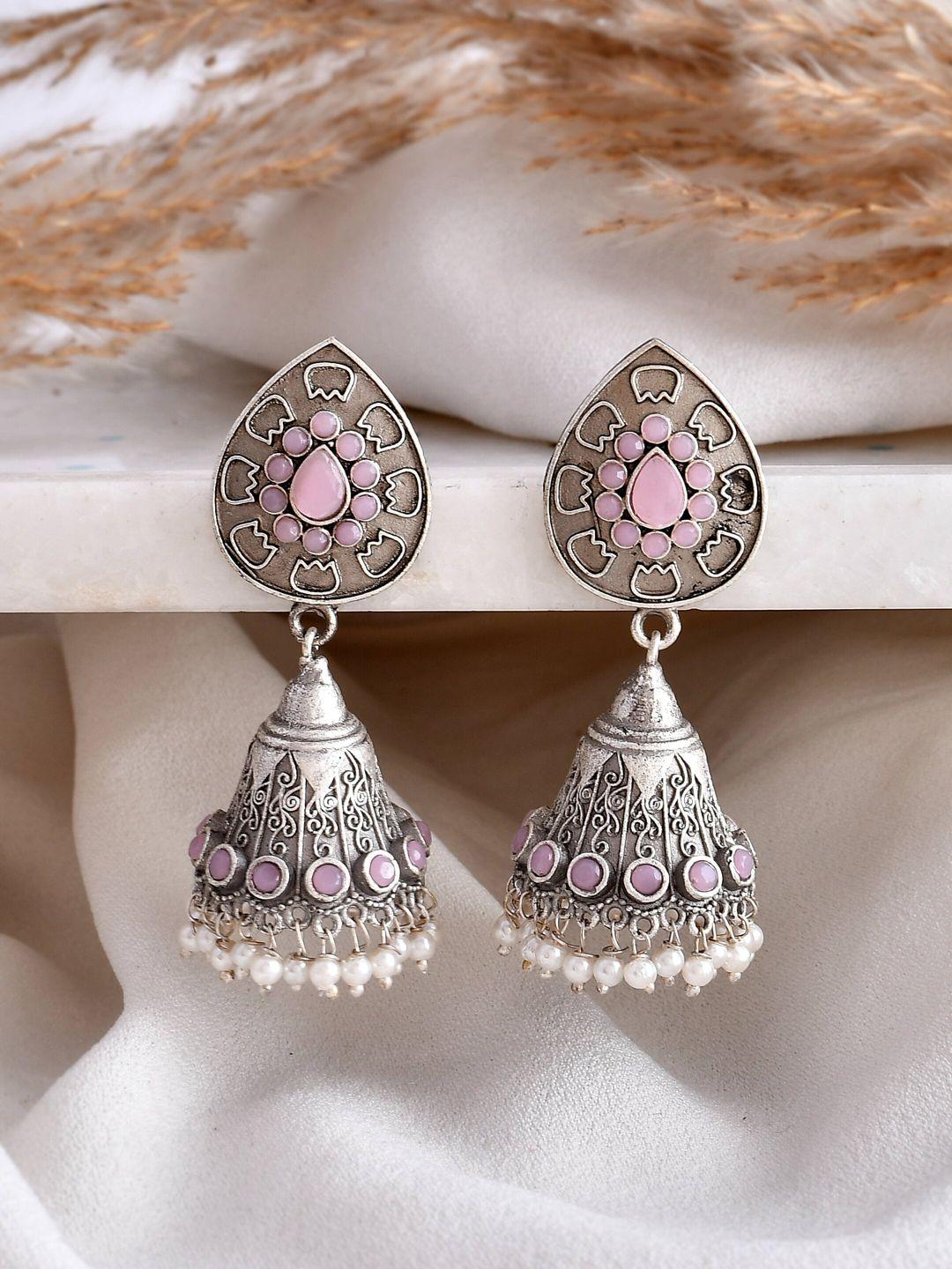 dastoor silver-plated oxodised beaded contemporary jhumkas