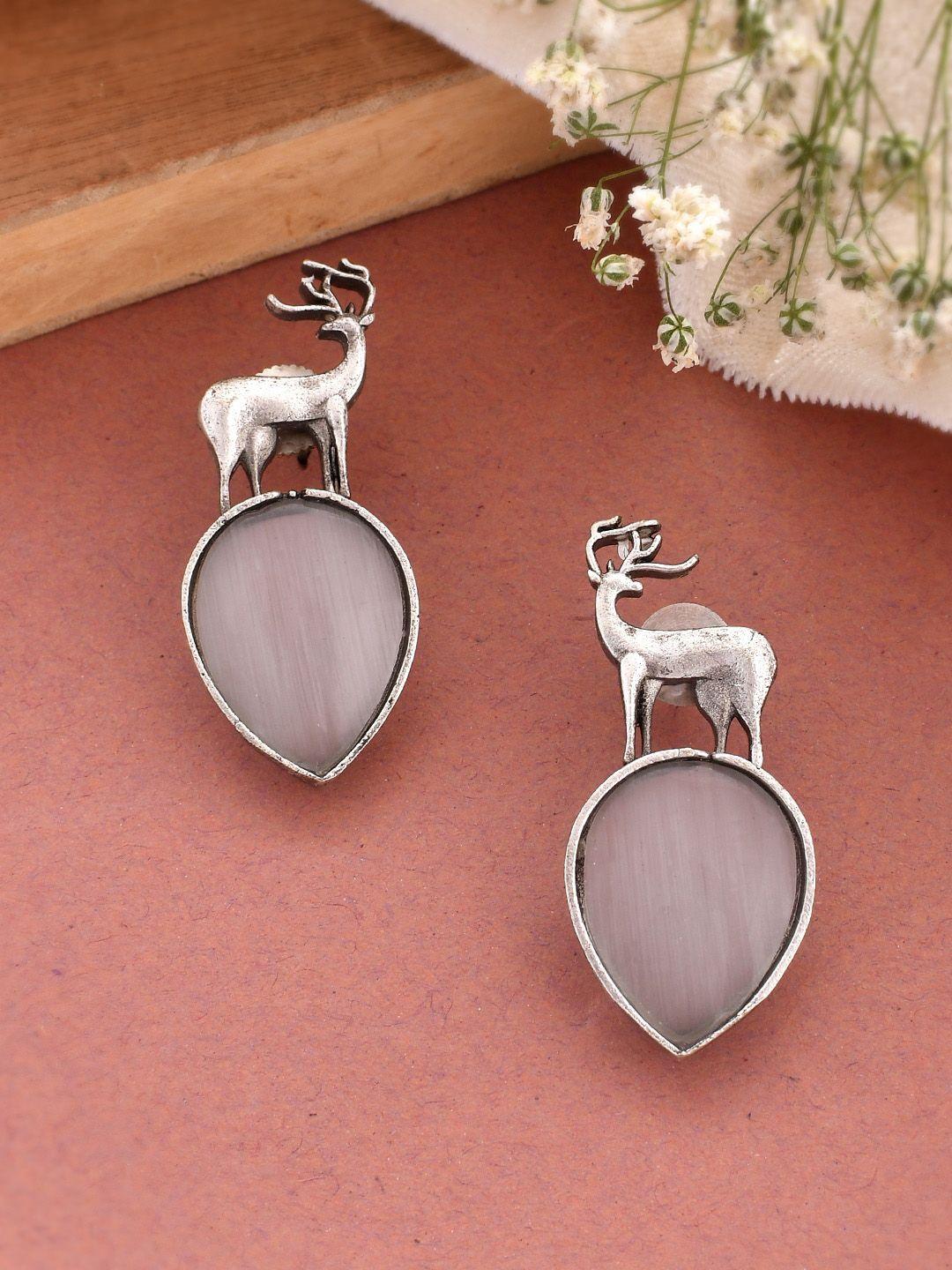 dastoor silver-toned contemporary drop earrings
