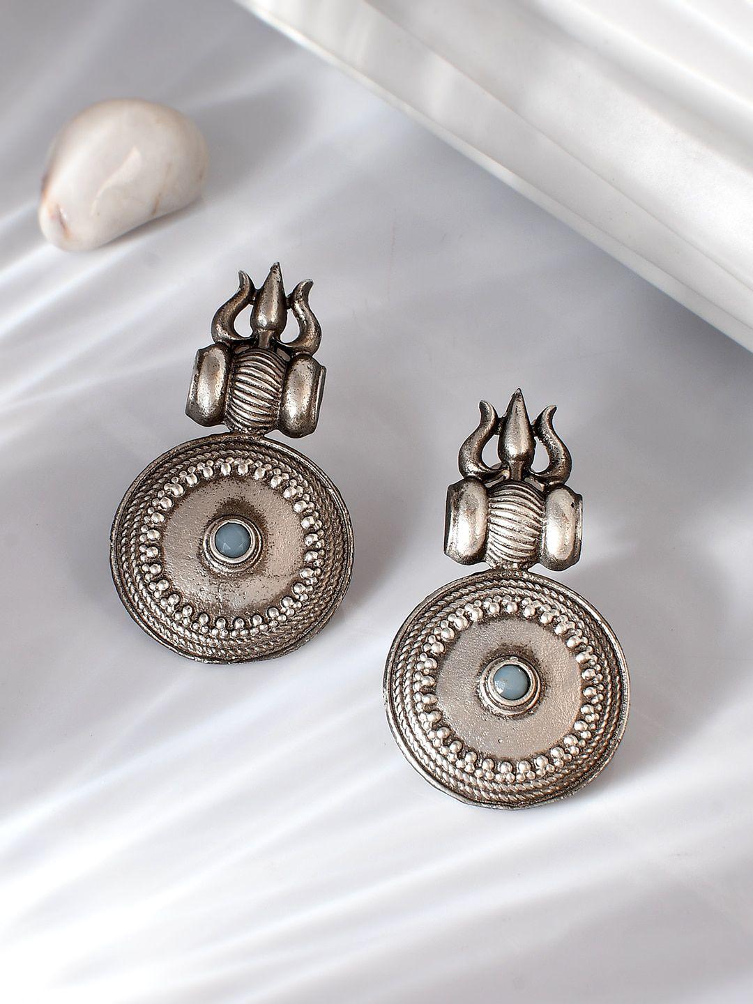 dastoor silver-toned contemporary drop earrings