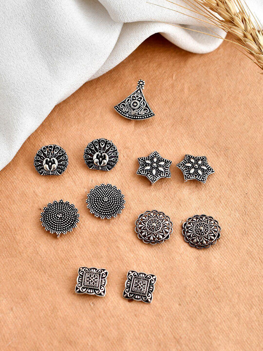 dastoor silver-toned contemporary studs earrings