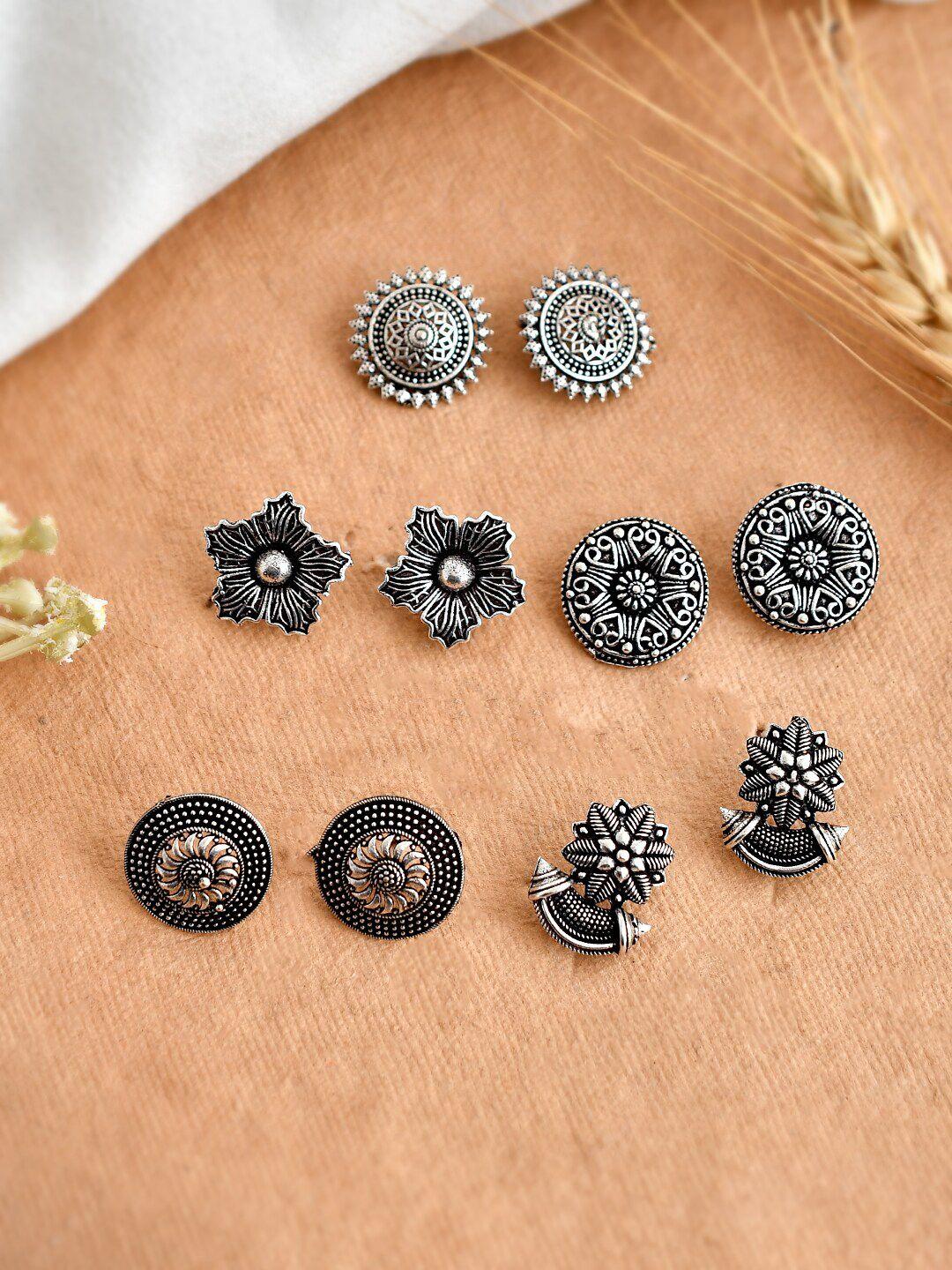 dastoor silver-toned contemporary studs earrings