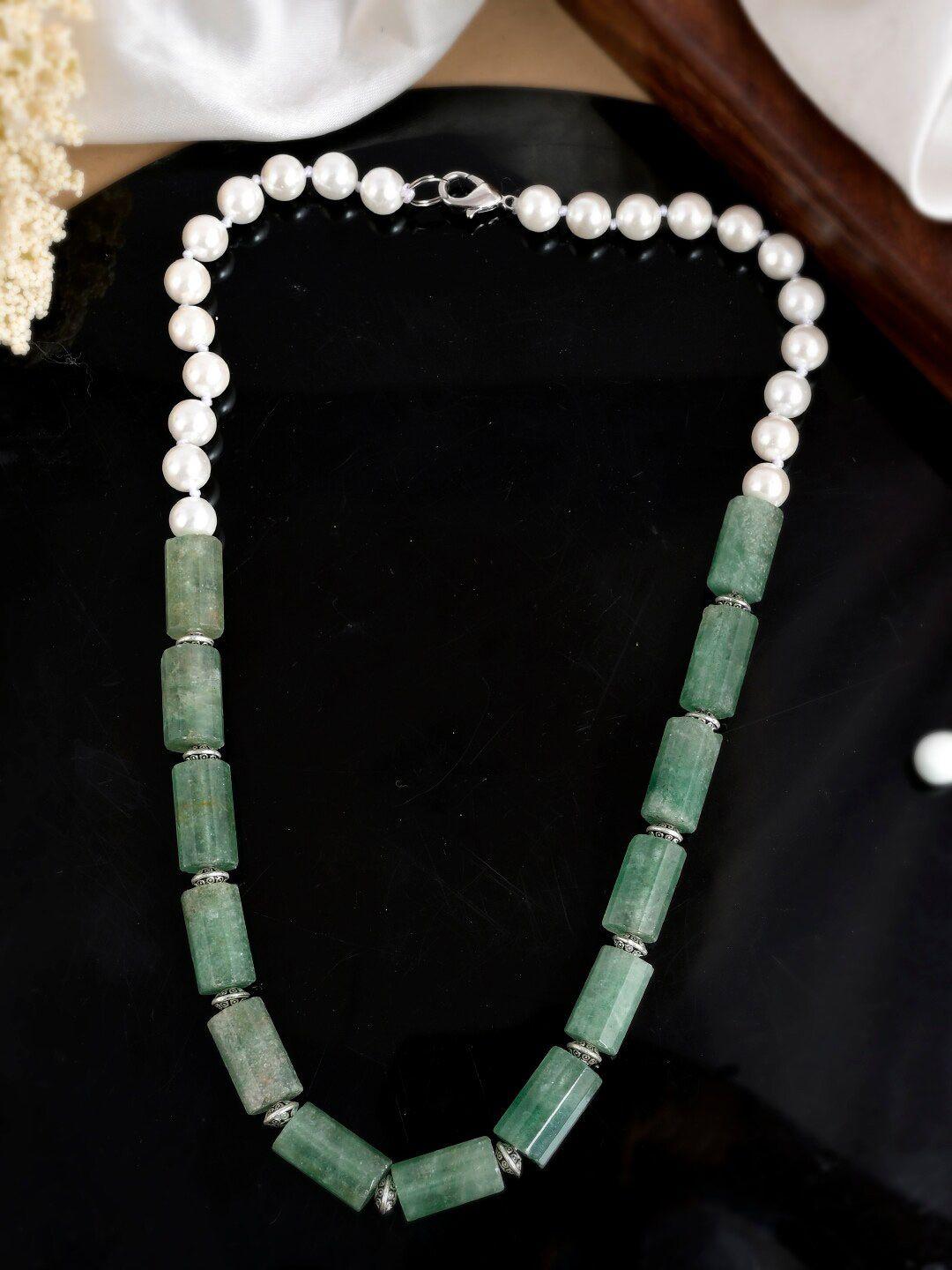dastoor women green & white silver-plated onyx beaded necklace
