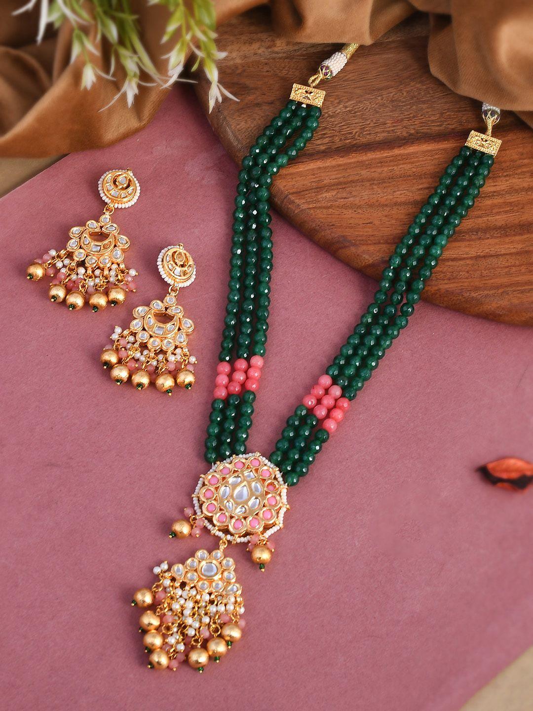 dastoor women green and gold plated jewellery set