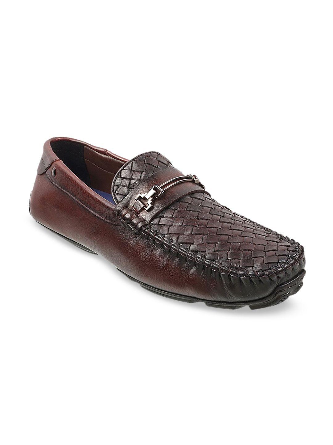 davinchi men maroon woven design leather loafers