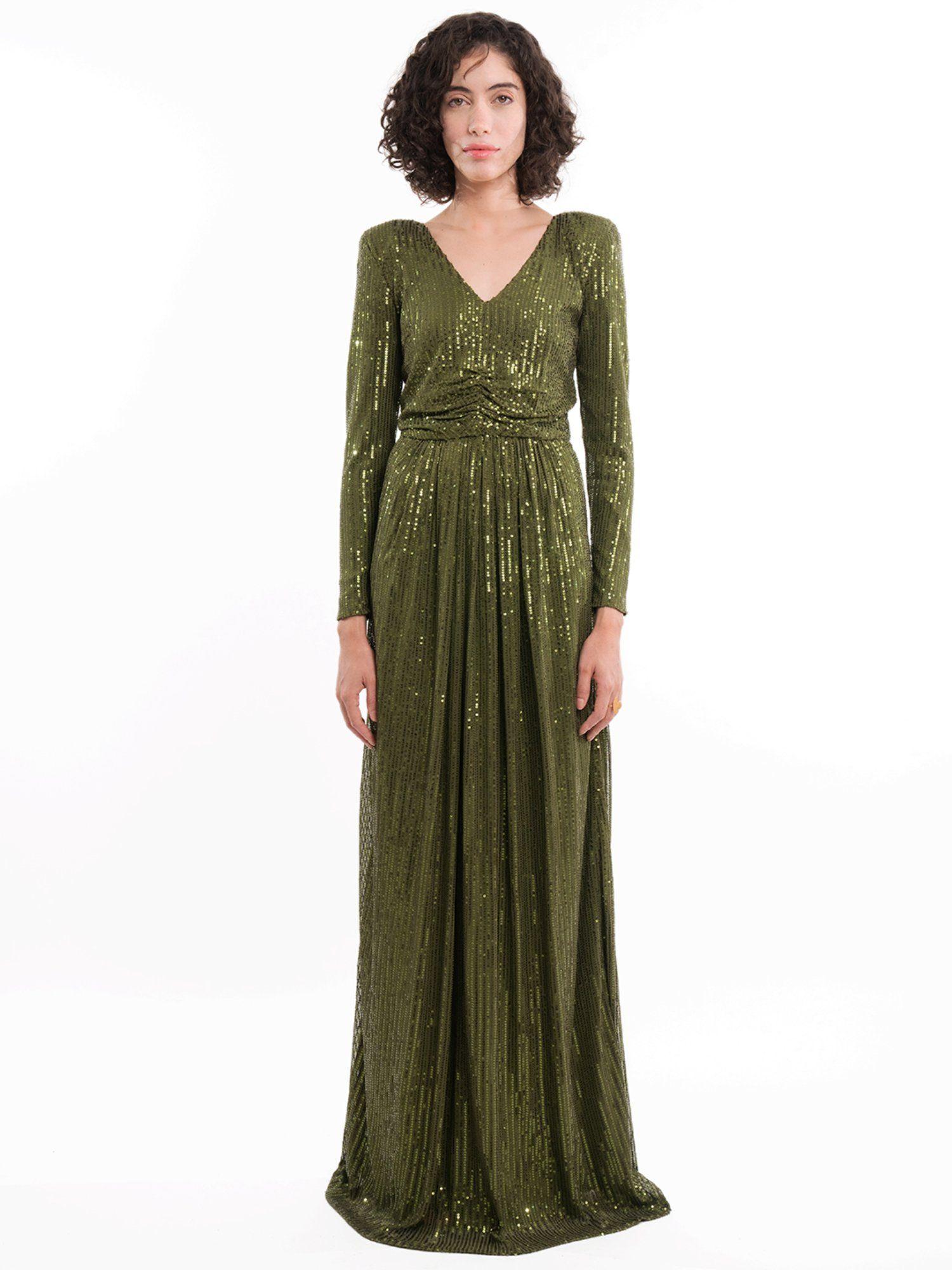 dazzle in divine olive maxi dress