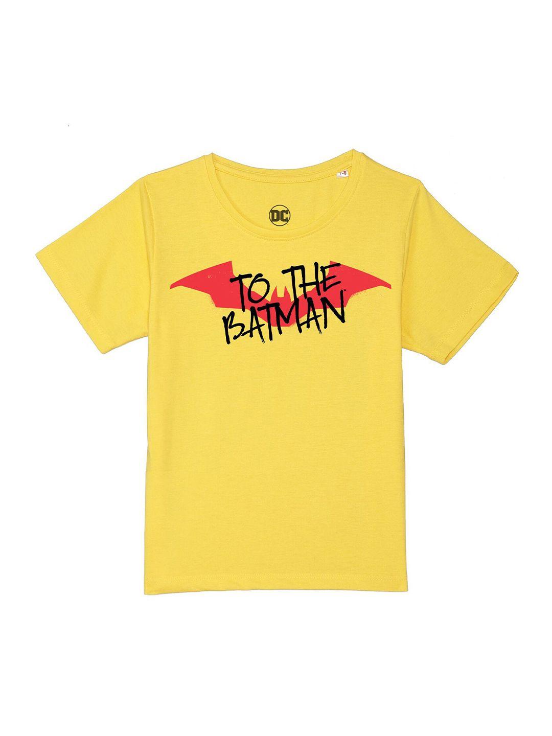 dc by wear your mind boys yellow & black typography batman printed t-shirt