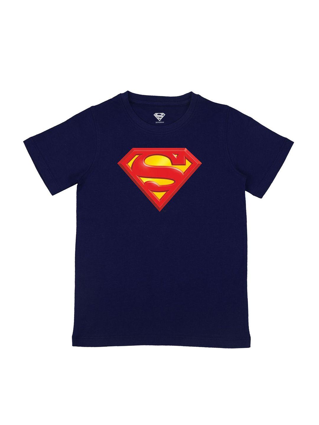 dc by wear your mind boys navy blue superman printed pure cotton t-shirt