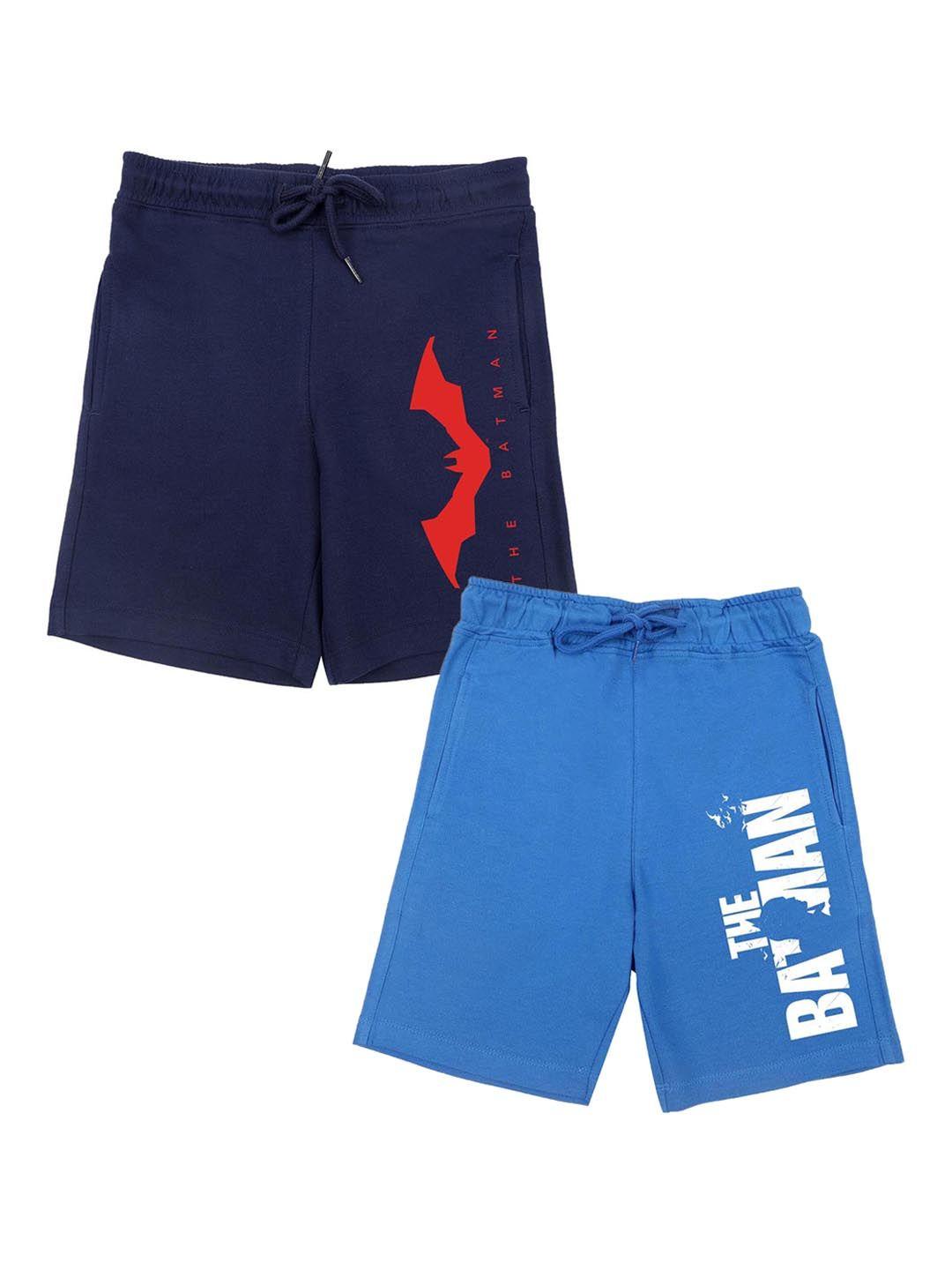dc by wear your mind boys pack of 2 blue & navy blue superhero printed batman outdoor shorts