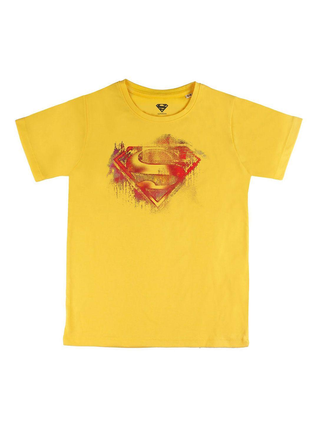 dc by wear your mind boys yellow superman printed pure cotton t-shirt
