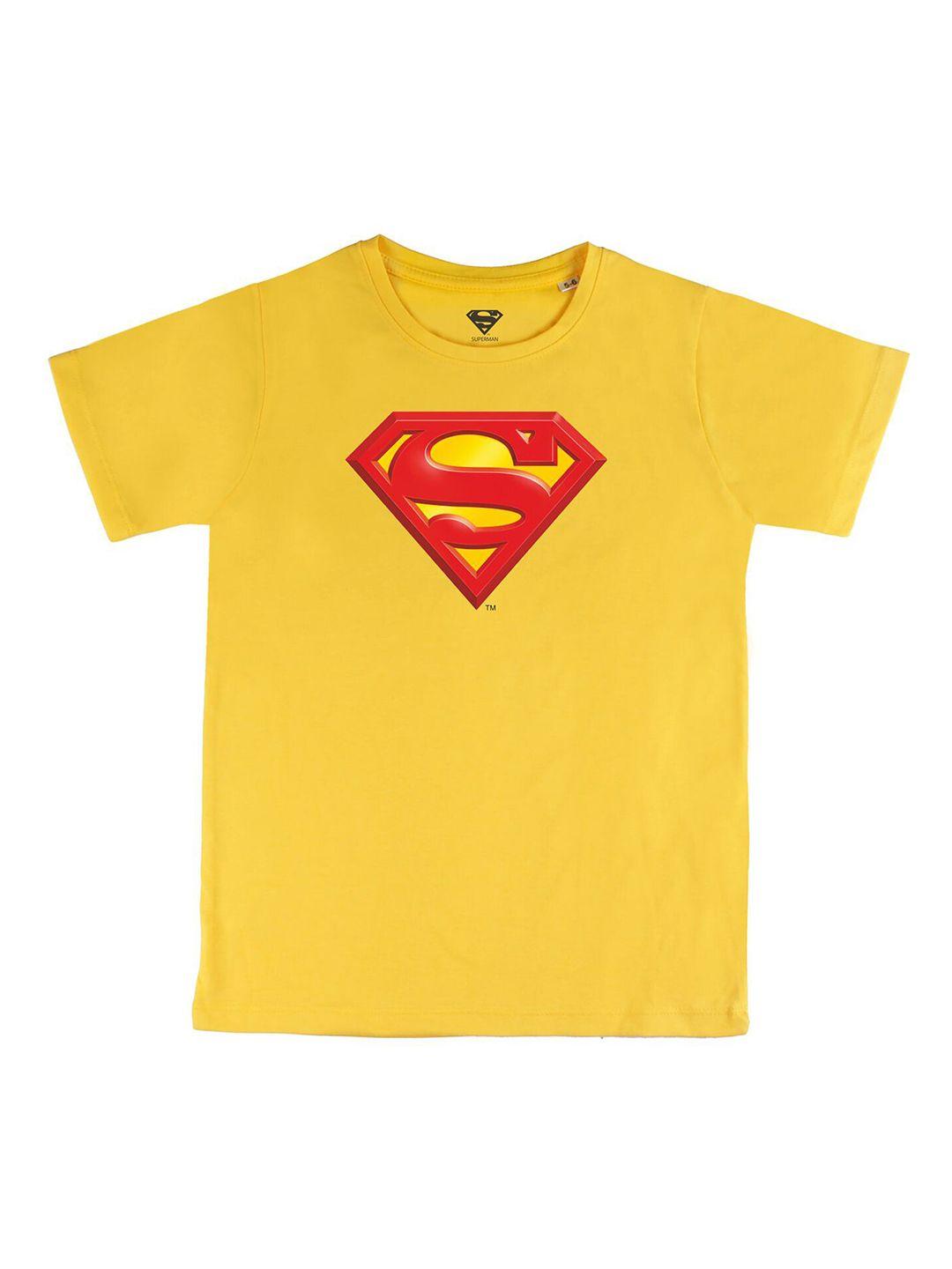 dc by wear your mind boys yellow superman printed pure cotton t-shirt