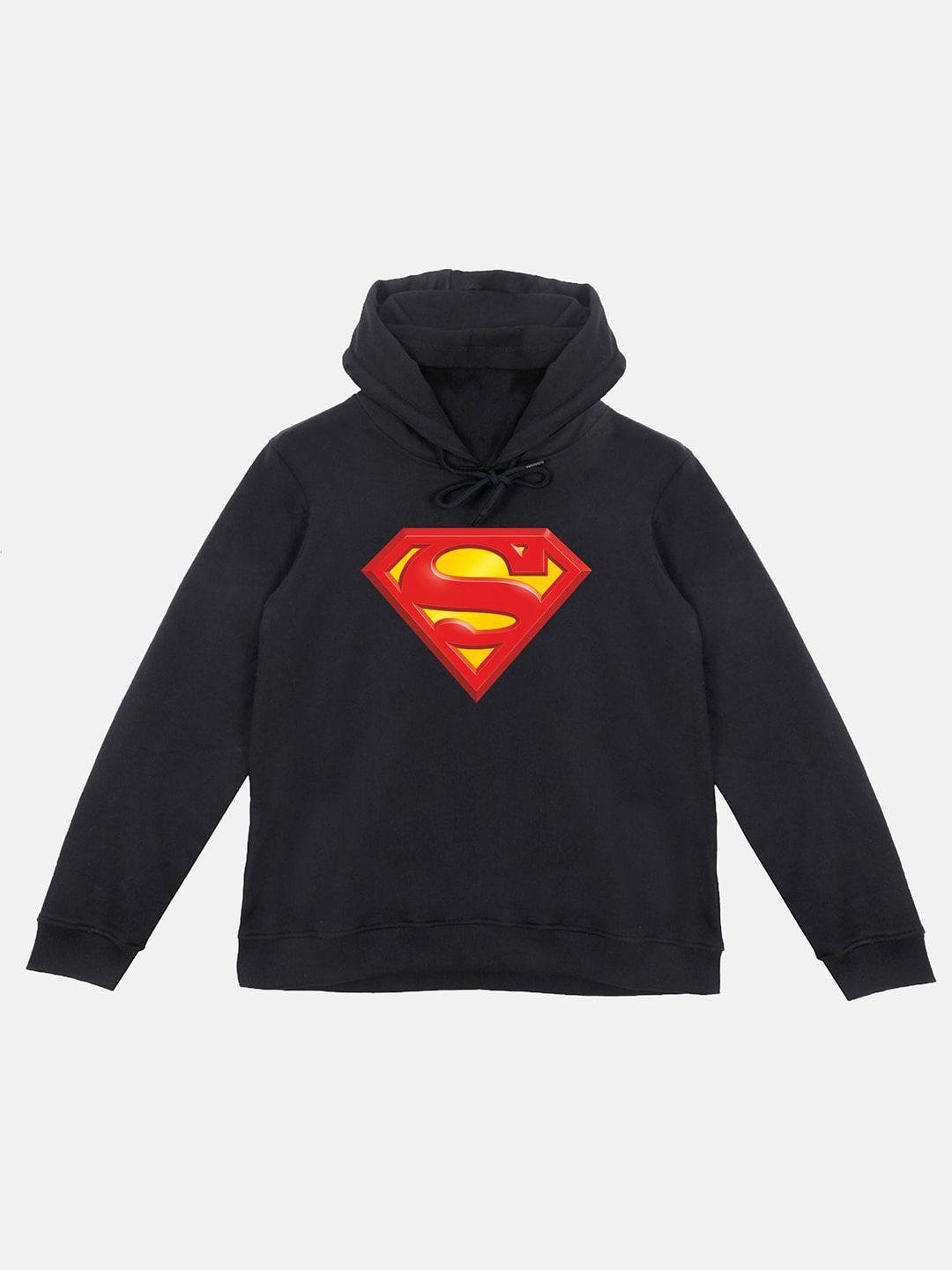dc by wear your mind kids black printed superman hooded sweatshirt