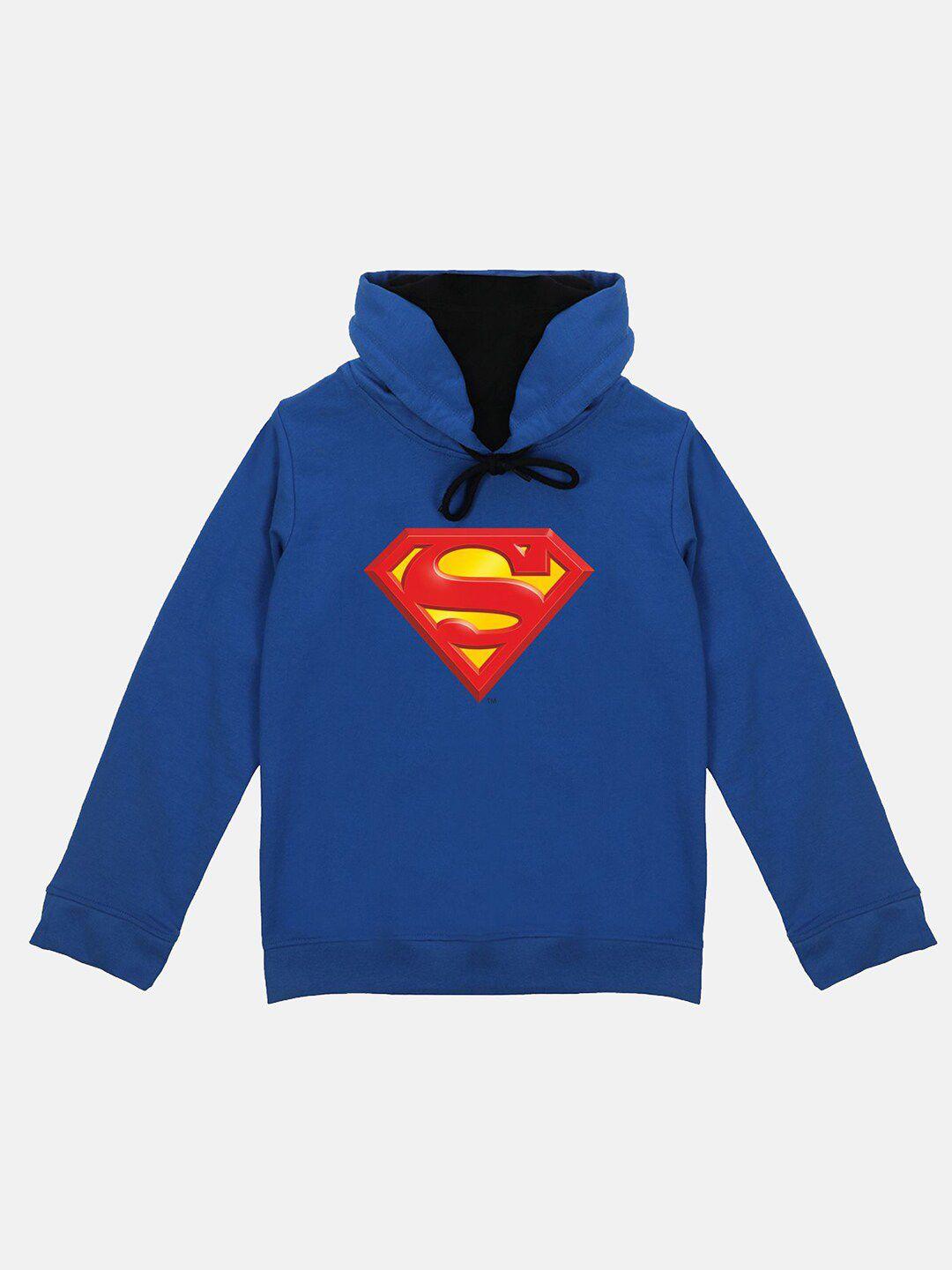 dc by wear your mind unisex kids blue printed hooded sweatshirt